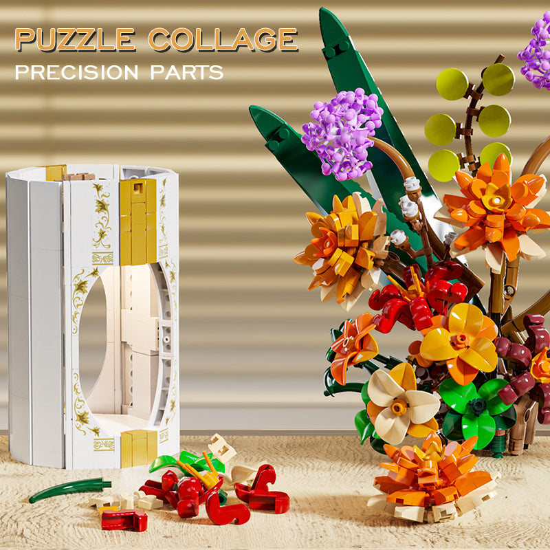 BrickEgo Luminous Floral Vase – 890 PCS Creative Building Block Display Set