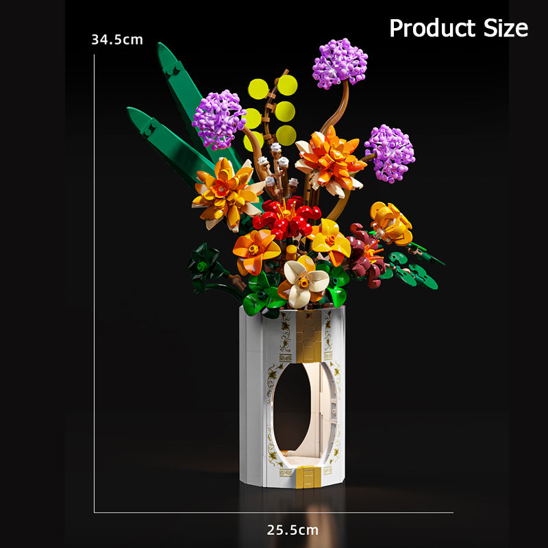 BrickEgo Luminous Floral Vase – 890 PCS Creative Building Block Display Set
