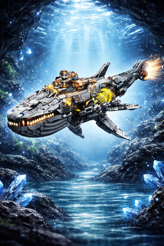 Mechanical Whale MOC Building Set – 1388 Pieces | Advanced Display Model