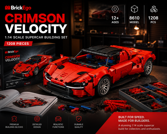BrickEgo Crimson Velocity – 1:14 Scale Supercar Building Set | 1208 Pieces