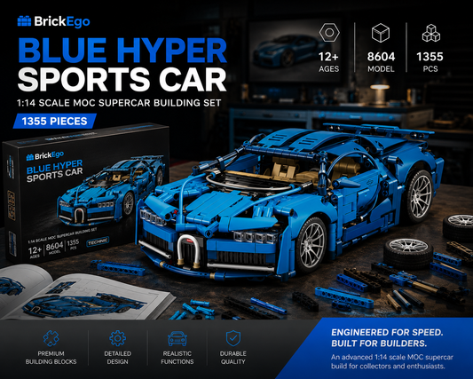 BrickEgo Blue Hyper Sports Car – 1:14 Scale MOC Supercar | 1355 Pieces