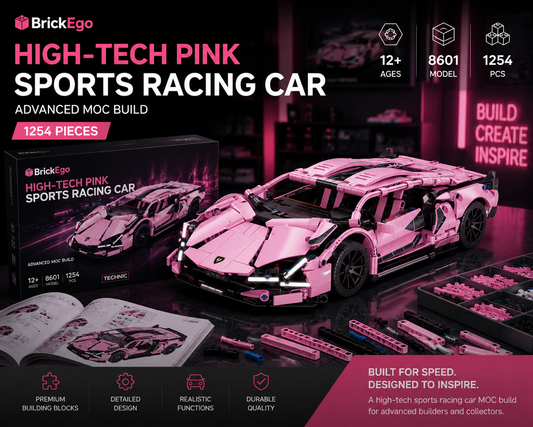 BrickEgo High-Tech Pink Sports Racing Car – Advanced MOC Build | 1254 Pieces