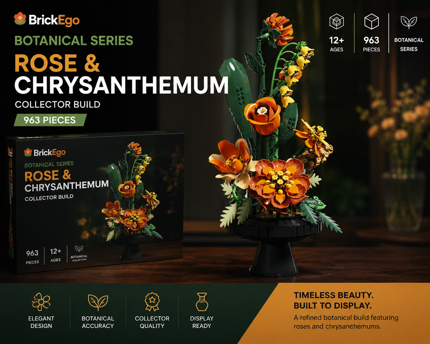 BrickEgo Botanical Series – Rose & Chrysanthemum Collector Build | 963 Pieces