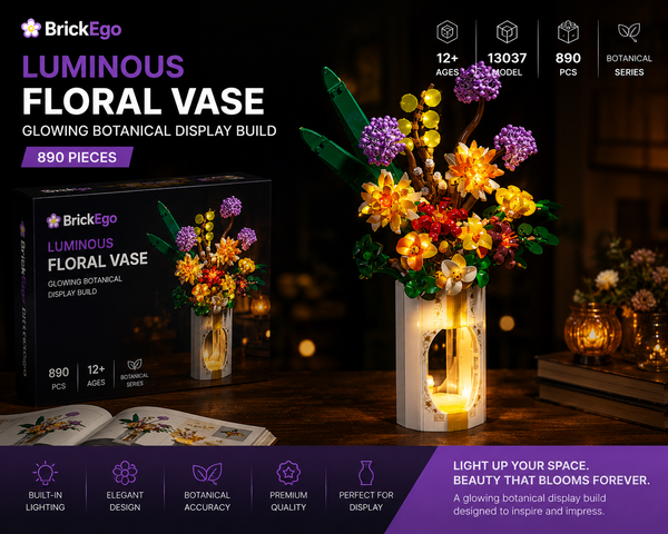 BrickEgo Luminous Floral Vase – Glowing Botanical Display Build | 890 Pieces