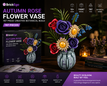 BrickEgo Autumn Rose Flower Vase – 787-Piece Creative Botanical Build