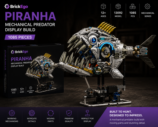 BrickEgo Piranha – Mechanical Predator Display Build | 1085 Pieces