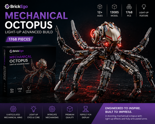 BrickEgo Mechanical Octopus – Light-Up Advanced Build | 1768 Pieces
