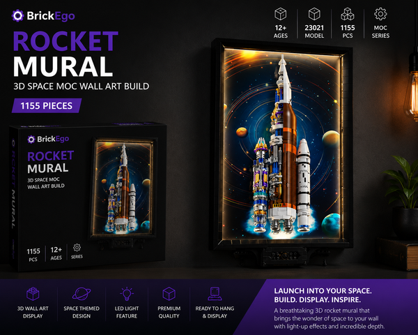 BrickEgo Rocket Mural – 3D Space MOC Wall Art Build | 1155 Pieces