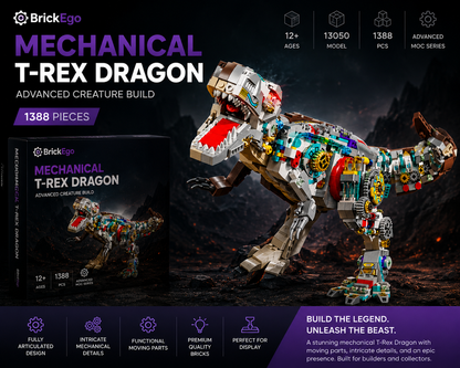 BrickEgo Mechanical T-Rex Dragon – Advanced Creature Build | 1388 Pieces